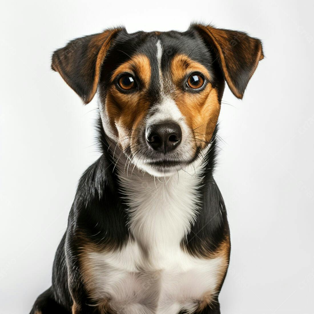 Cachorro tricolor retrato fundo branco