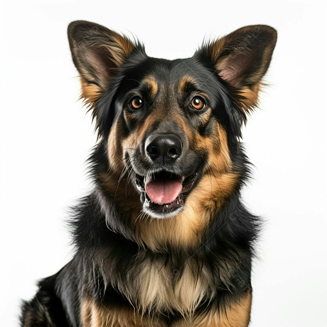 Cão pastor alemão sorridente fundo branco