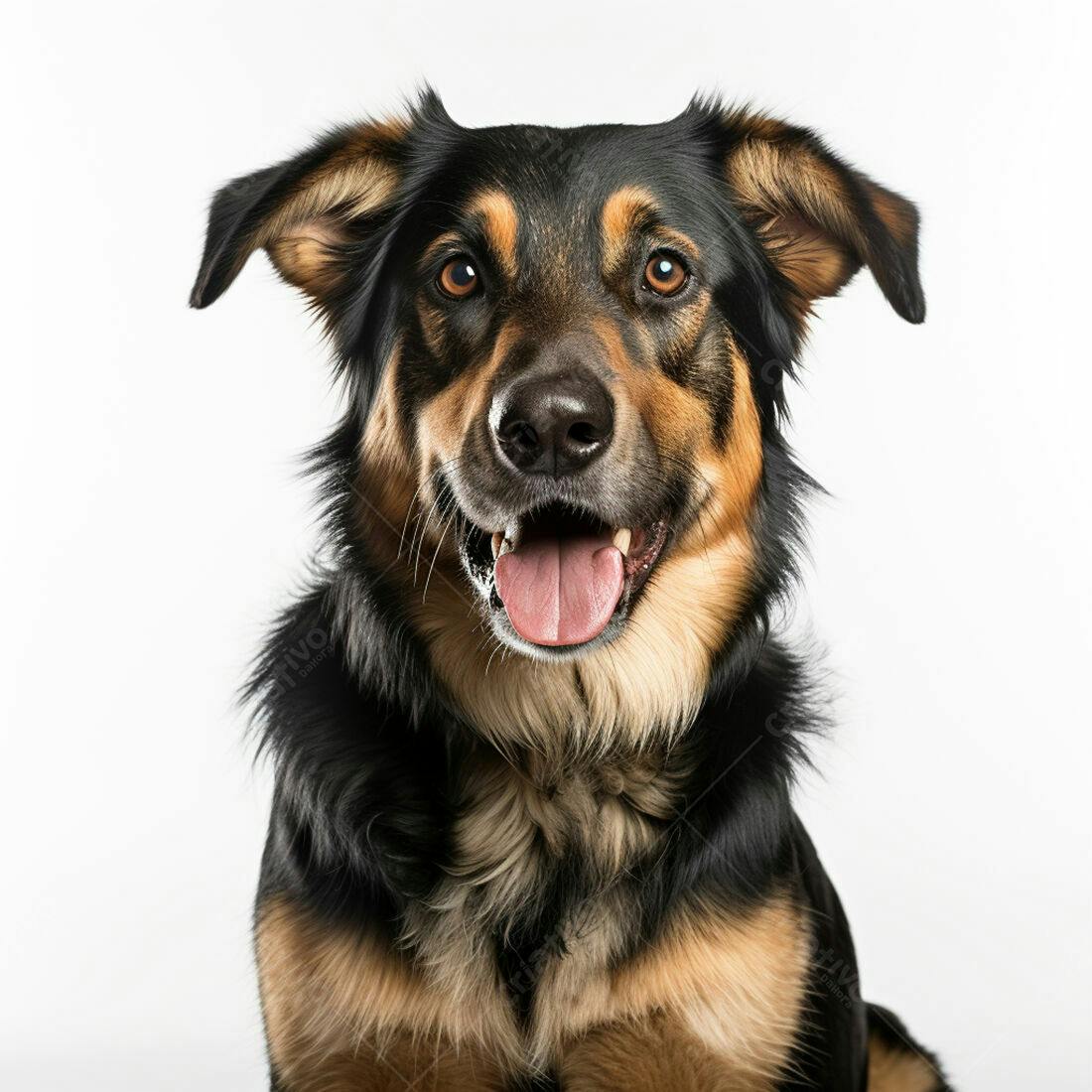 Cachorro feliz com pelagem preta e marrom