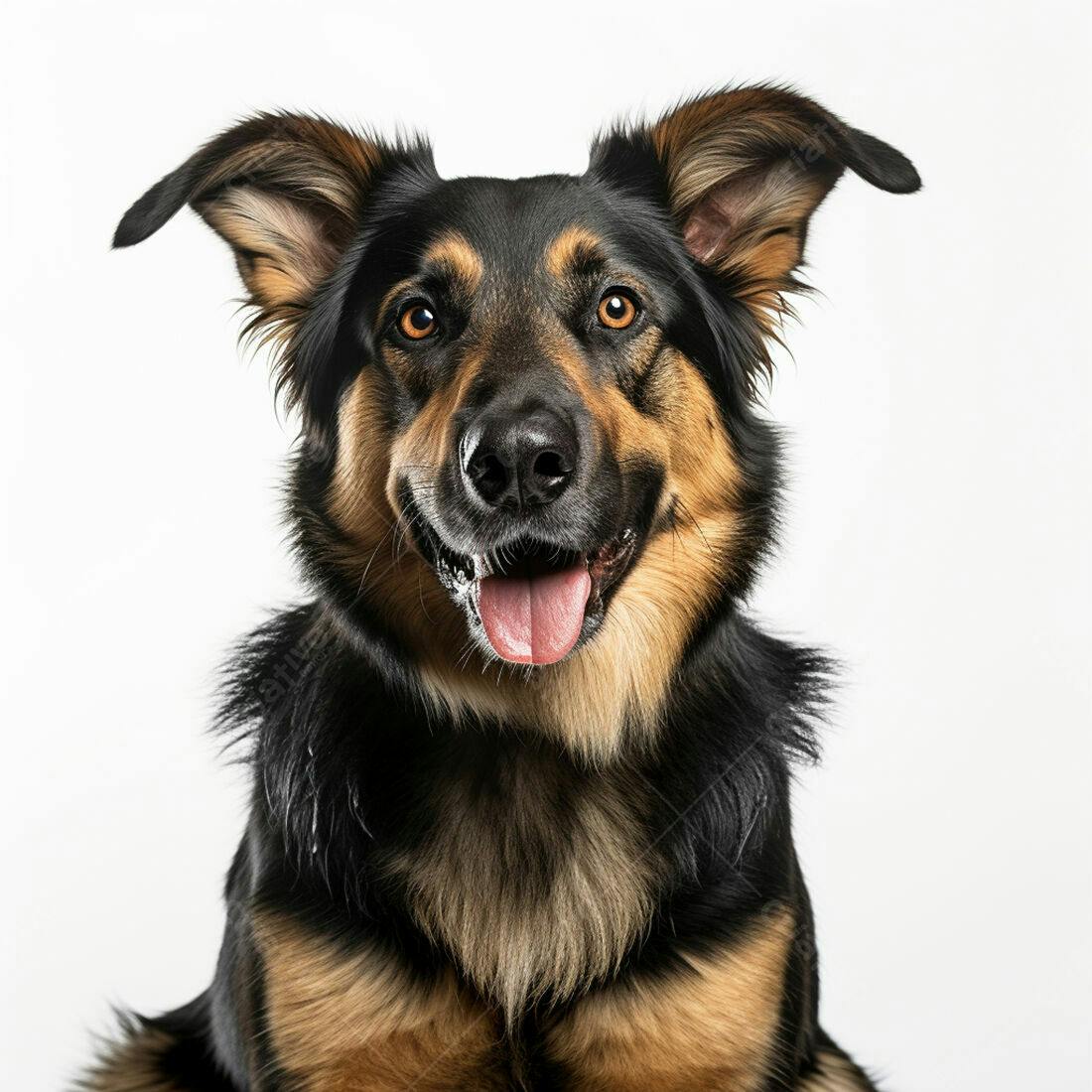 Cachorro Preto e Marrom Sorrindo fundo branco