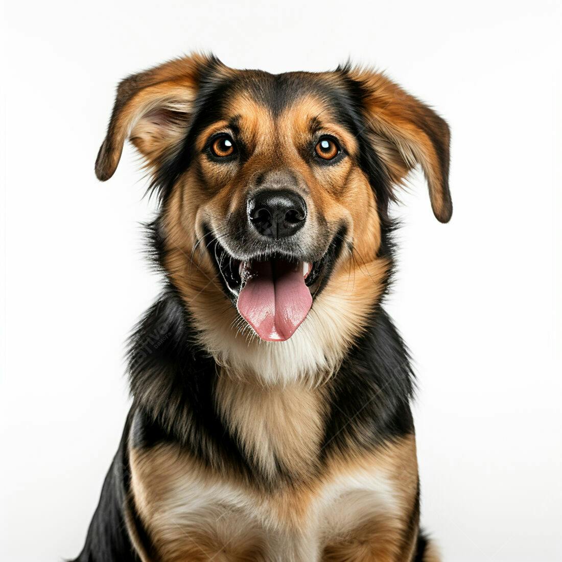 Cachorro Feliz de Pelagem Tricolor fundo branco