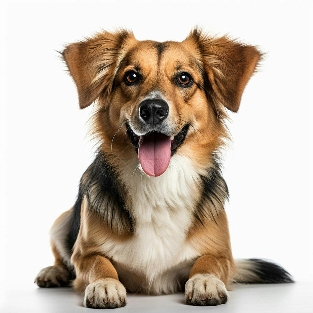 Cachorro feliz de pelagem marrom e branca