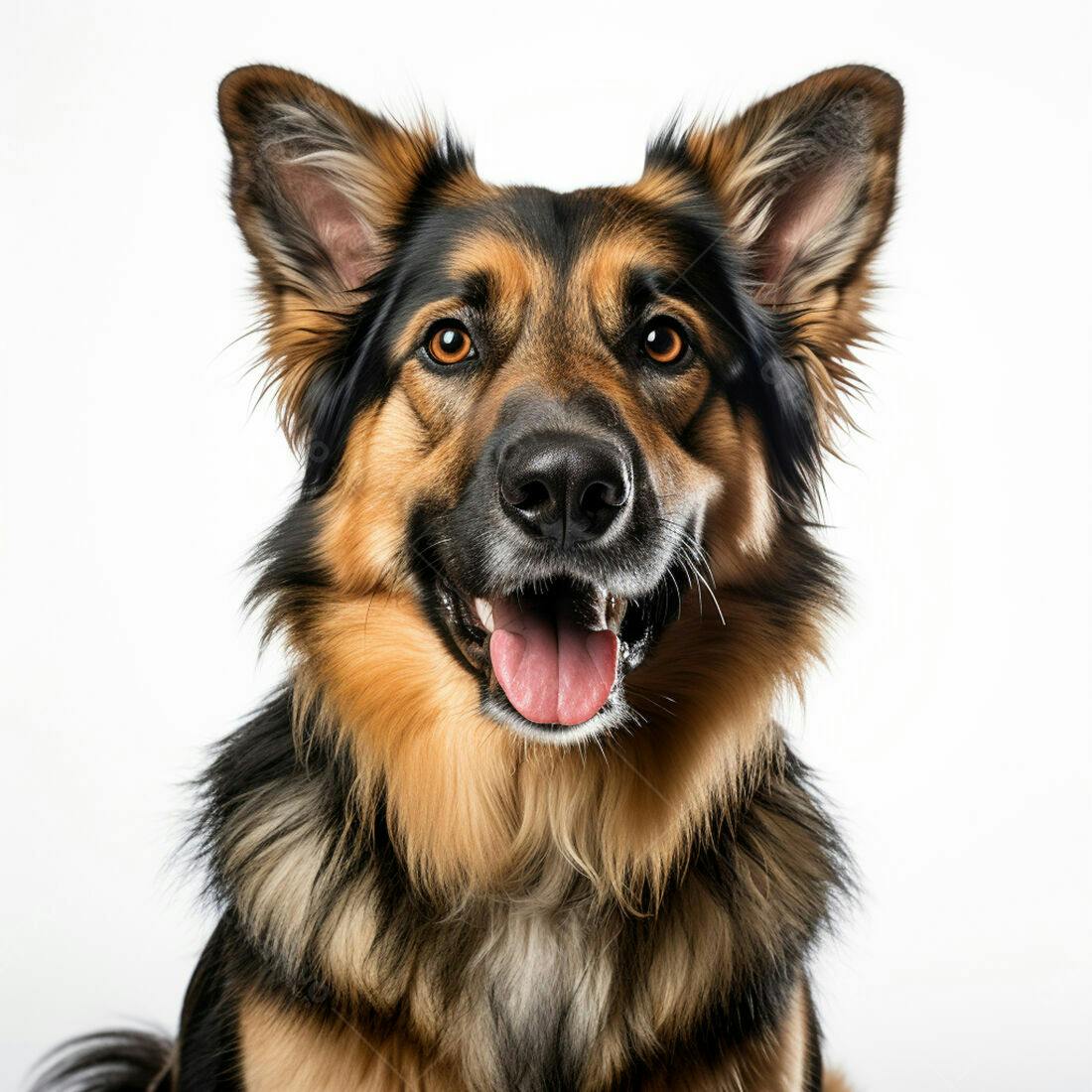 Cão Pastor Alemão sorridente fundo branco