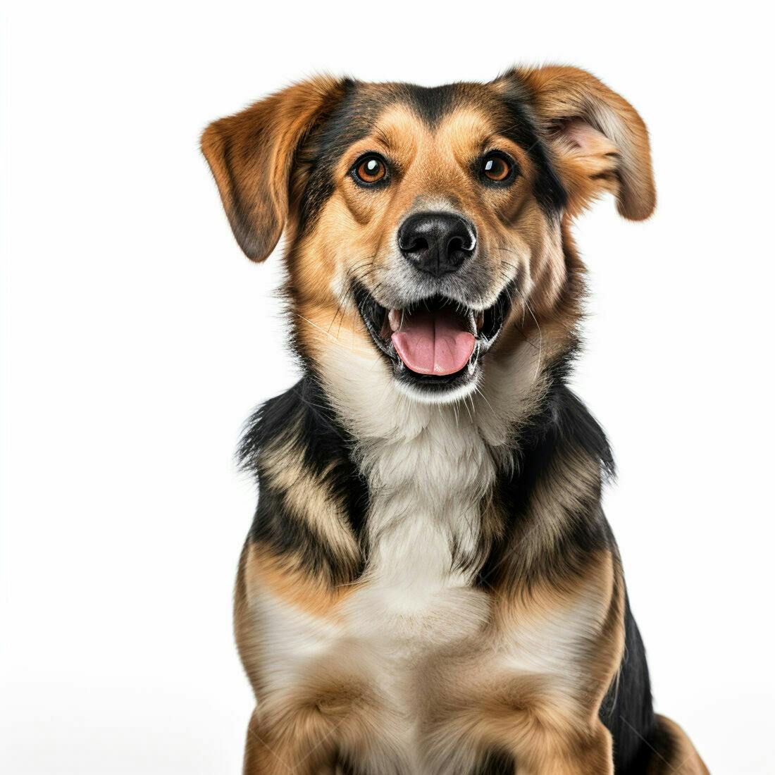 Cachorro feliz com pelagem marrom e preta