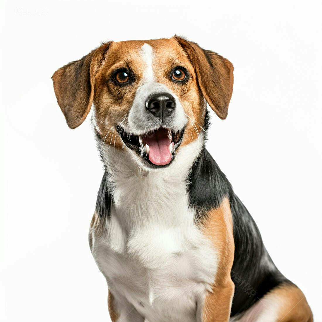 Cachorro Beagle sorridente fundo branco