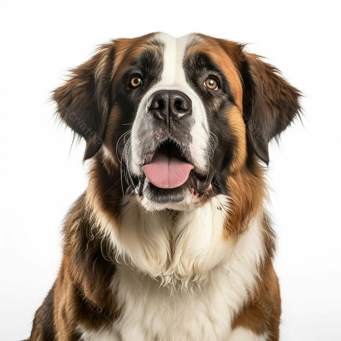 Cão São Bernardo feliz fundo branco