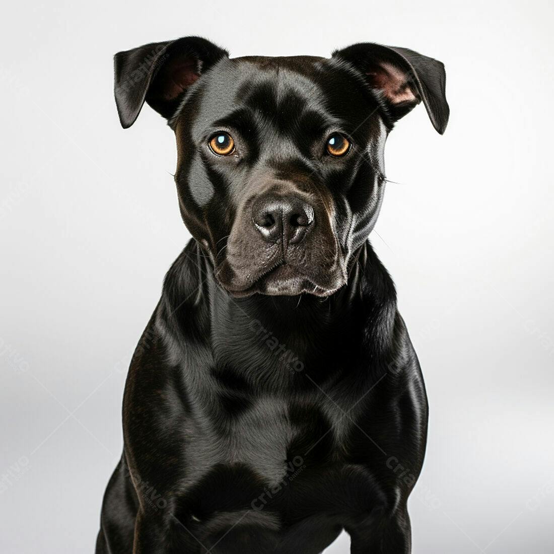 Cachorro preto sério fundo cinza