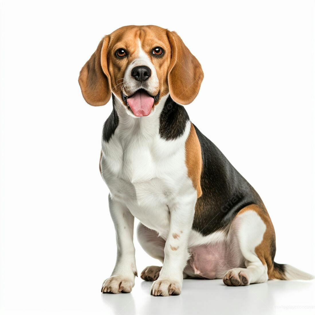 Cachorro Beagle sentado fundo branco