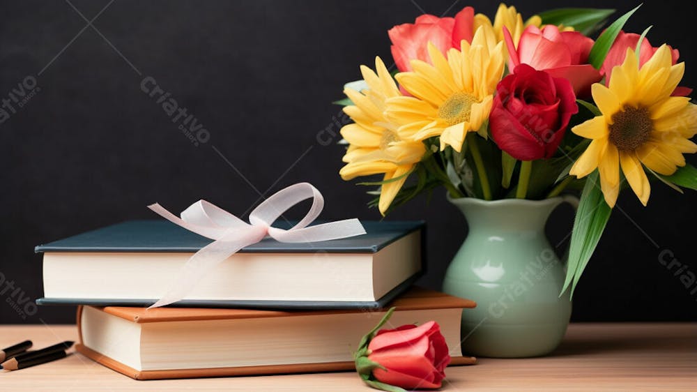 Imagem Grátis Livros Com Flores Sobre Mesa Professores Escola  Imagem Ia (10)