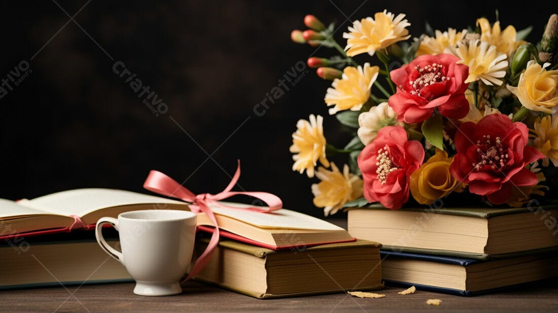 Livros e Flores Mesa Escuro