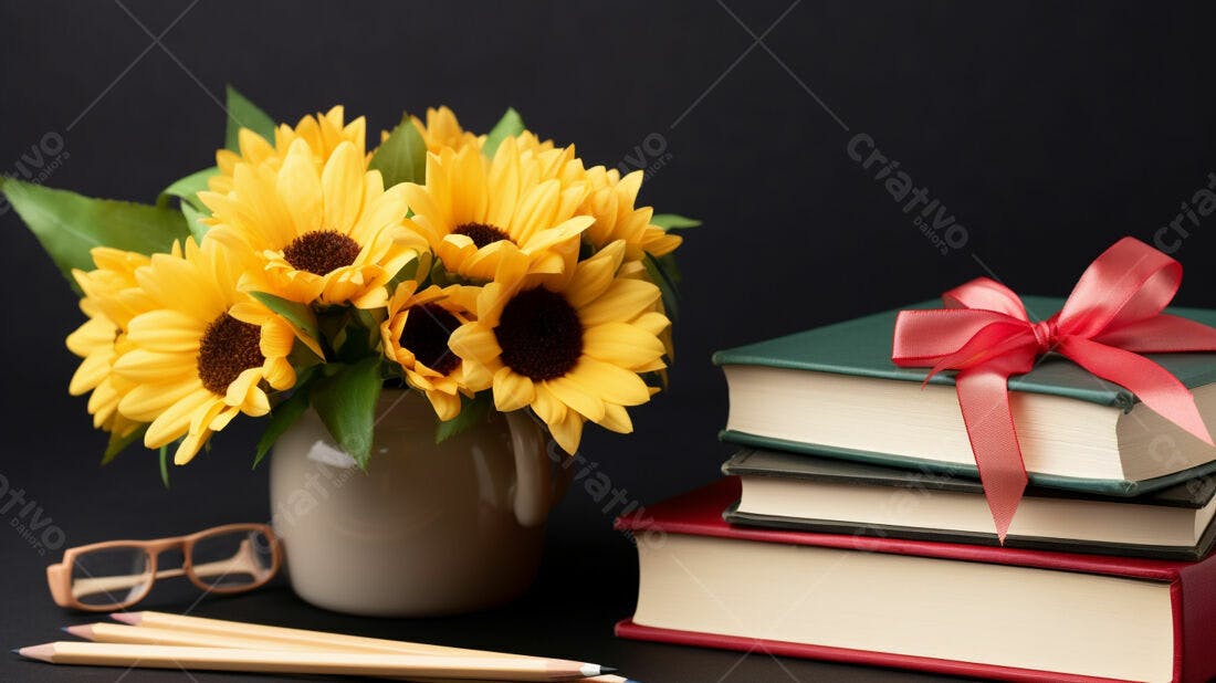 Girassóis e livros presente Dia do Professor
