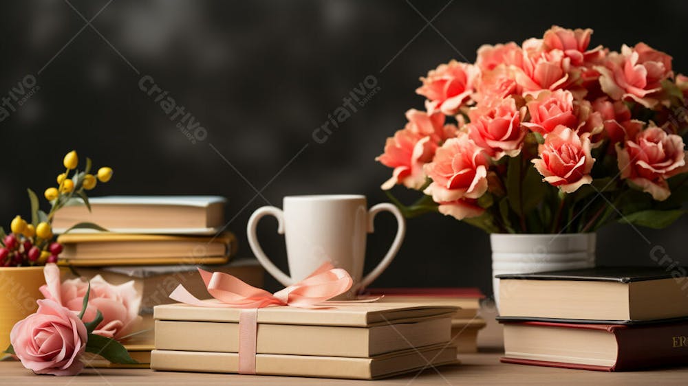 Imagem Grátis Livros Com Flores Sobre Mesa Professores Escola  Imagem Ia (17)