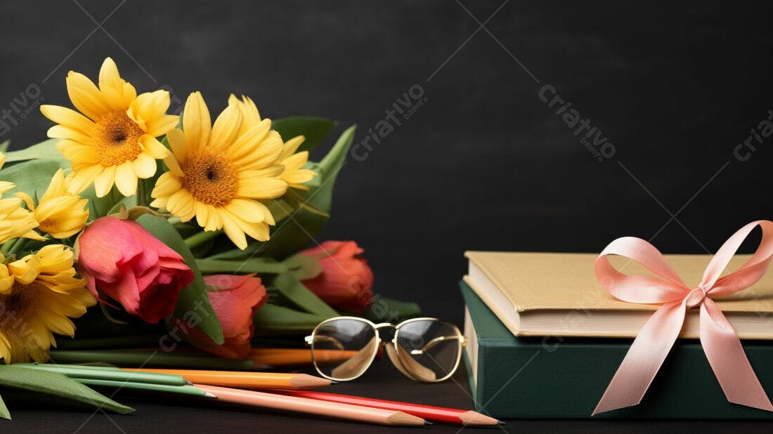 Flores e livros Dia do Professor