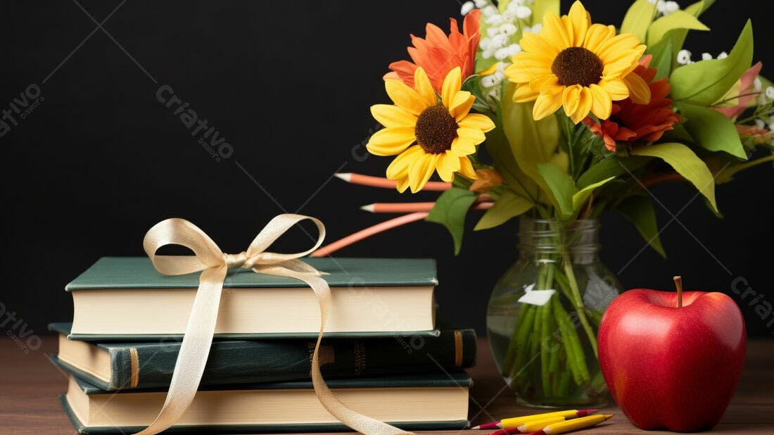 Livros presenteados flores maçã