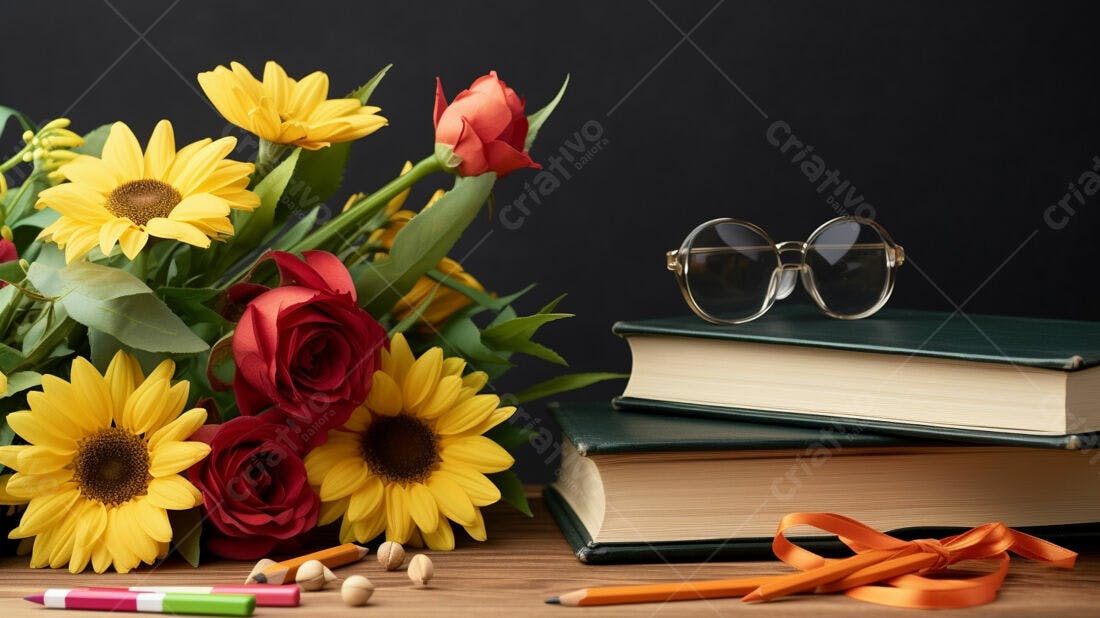 Flores e livros Dia do Professor