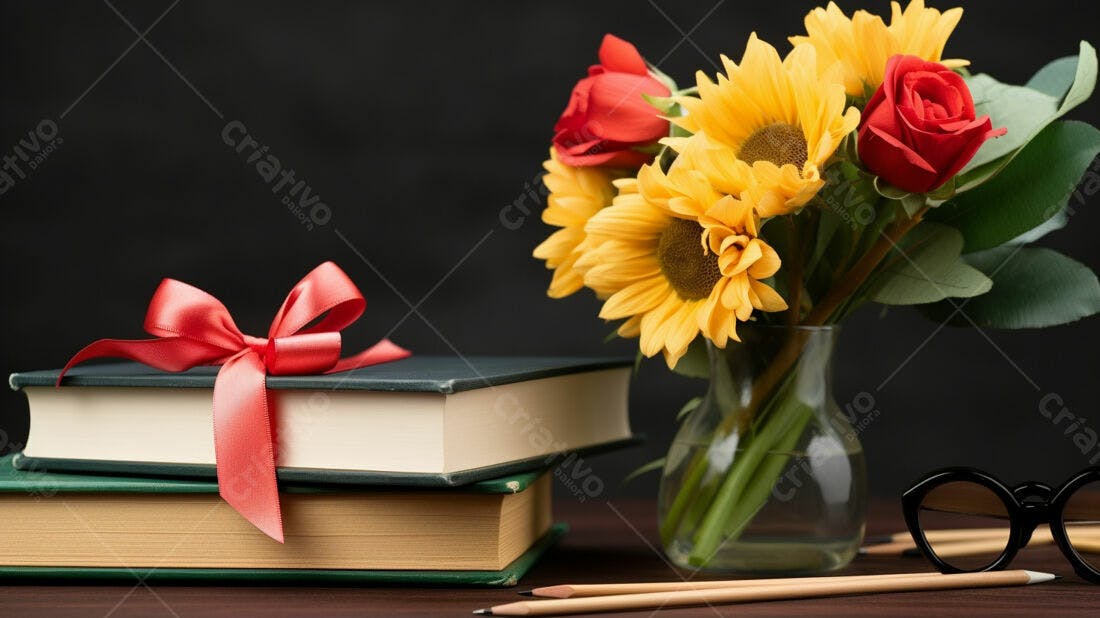 Livros e flores para professores Girassóis e rosas