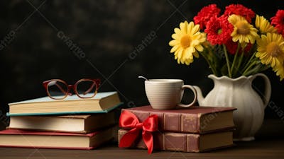 Imagem Grátis Livros Com Flores Sobre Mesa Professores Escola  Imagem Ia (35)
