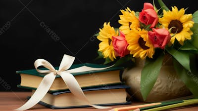 Imagem Grátis Livros Com Flores Sobre Mesa Professores Escola  Imagem Ia (38)
