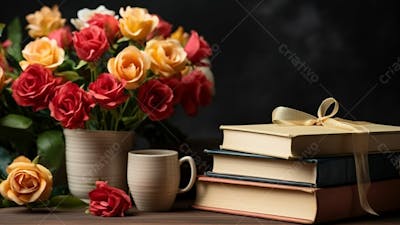 Imagem Grátis Livros Com Flores Sobre Mesa Professores Escola  Imagem Ia (40)