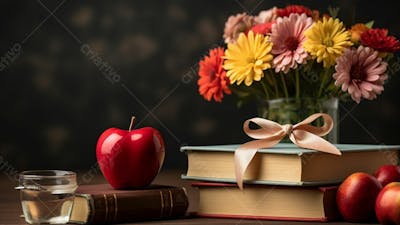 Imagem Grátis Livros Com Flores Sobre Mesa Professores Escola  Imagem Ia (41)