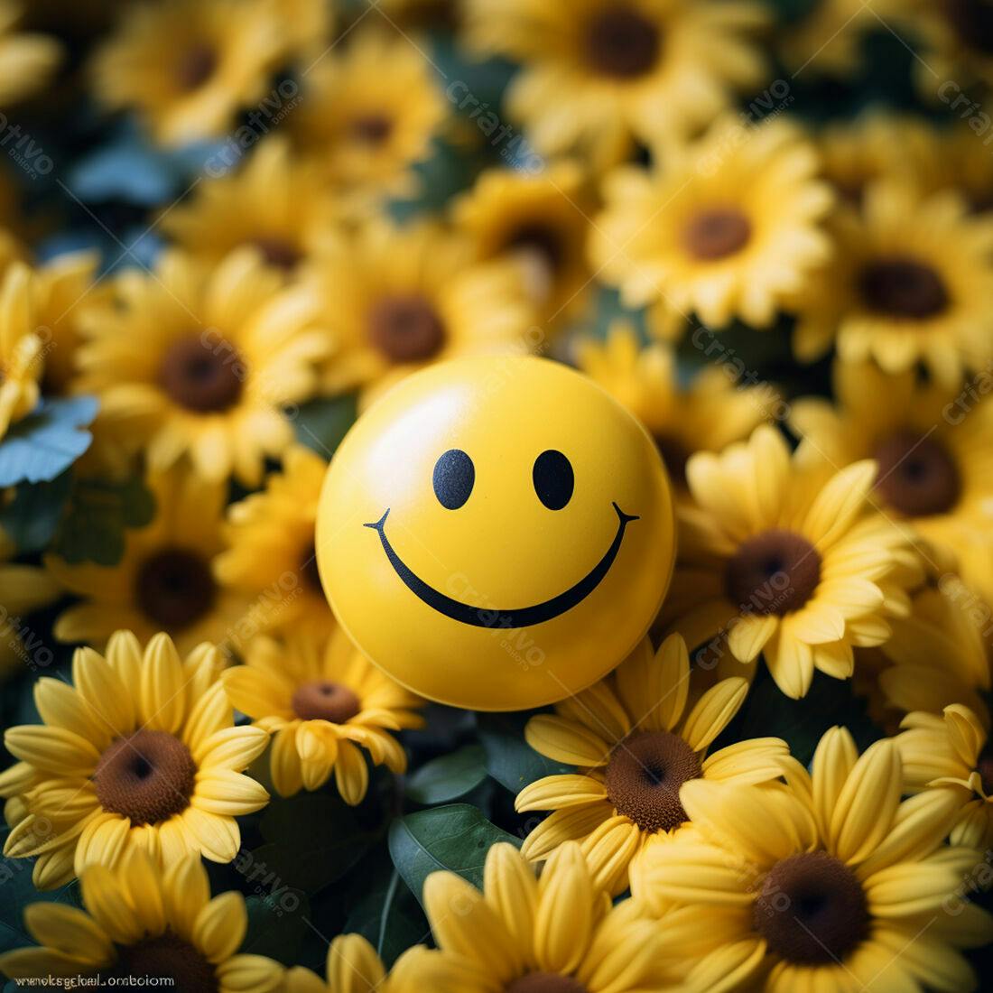 Bola Sorridente em Girassóis Amarelos