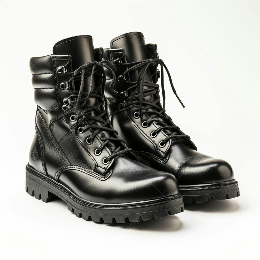 Botas masculinas de couro pretas estilo militar