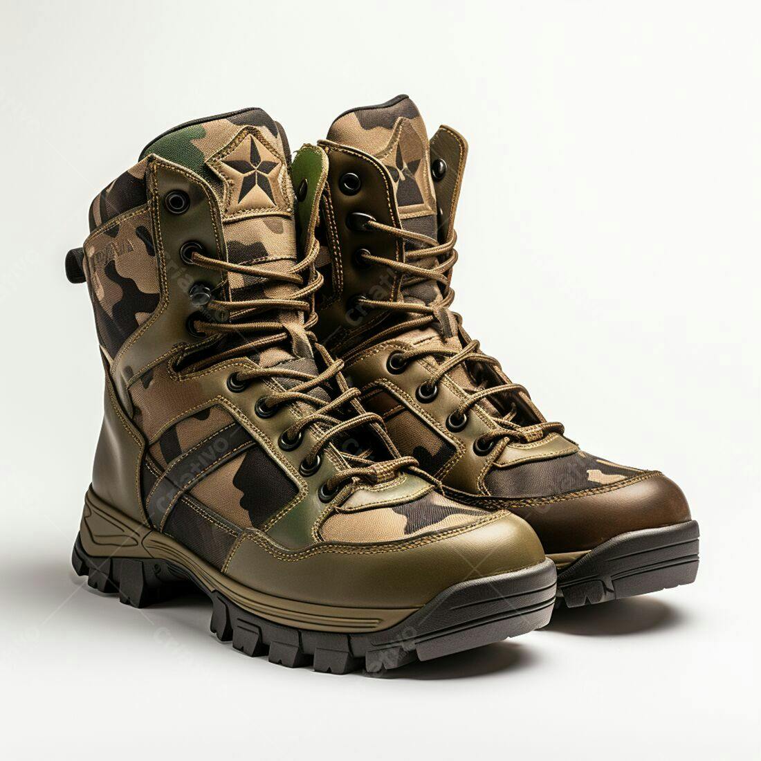 Botas militares camufladas em tons de verde