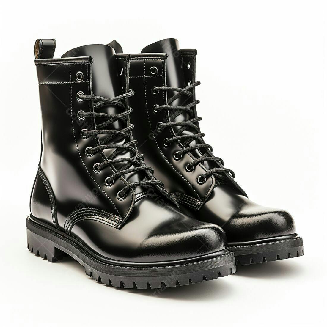 Botas pretas de couro estilo militar