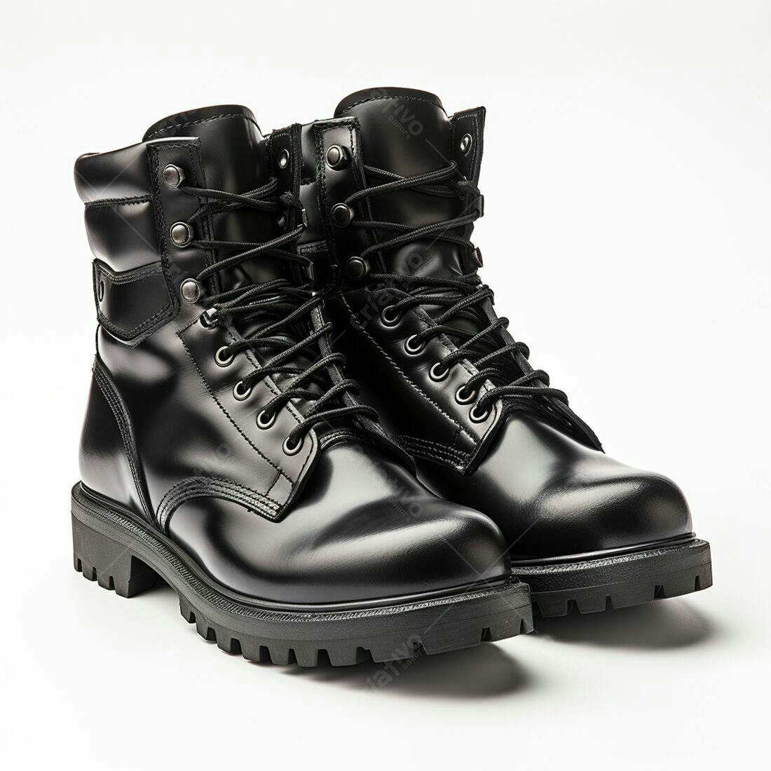 Botas de couro pretas masculinas estilo militar