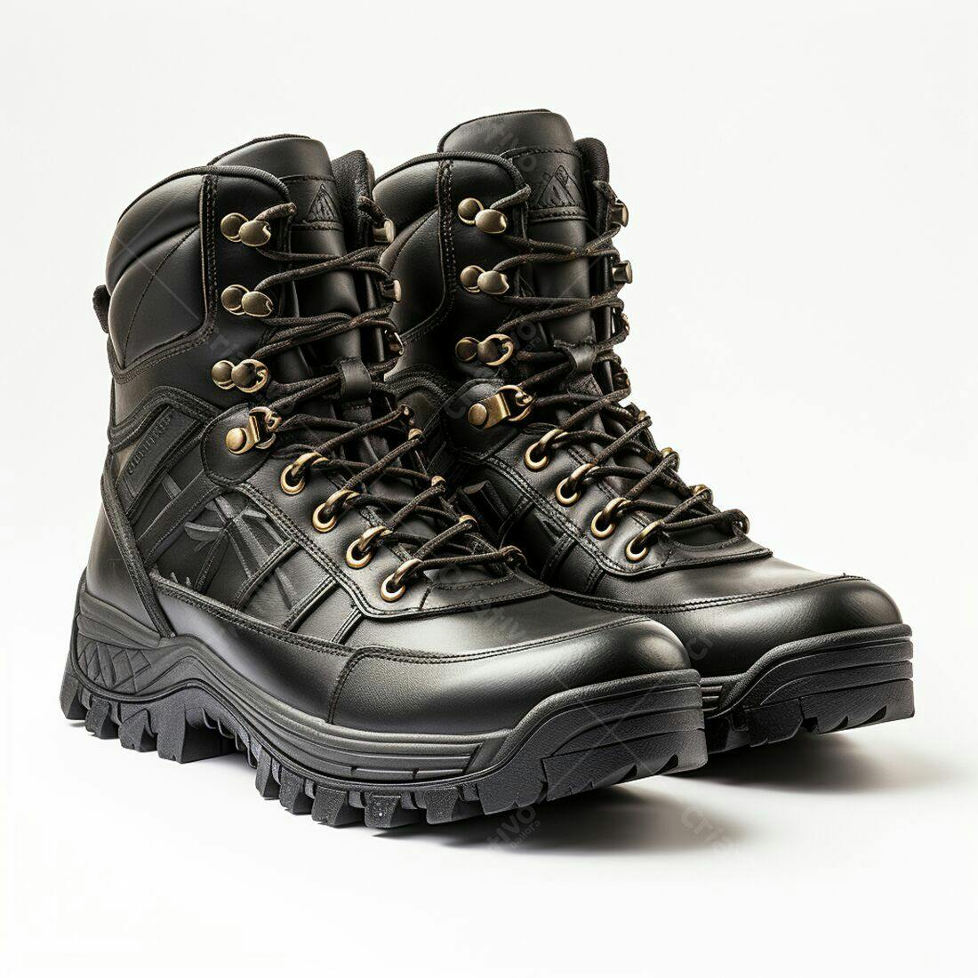 Botas de couro pretas com detalhes dourados