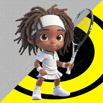 Jogadora tênis 3d , dreadlock, roupa branca, disney, pixar