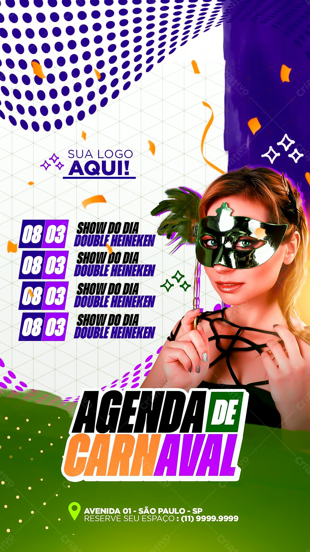 Flyer Carnaval com Máscara PSD Editável