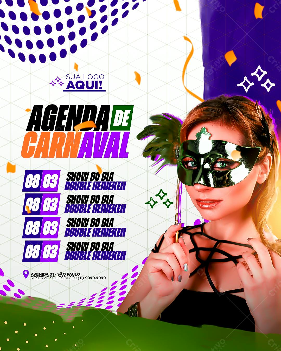 Flyer Carnaval com Máscara PSD Editável