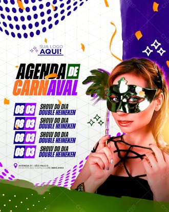 Flyer agenda evento carnaval feed