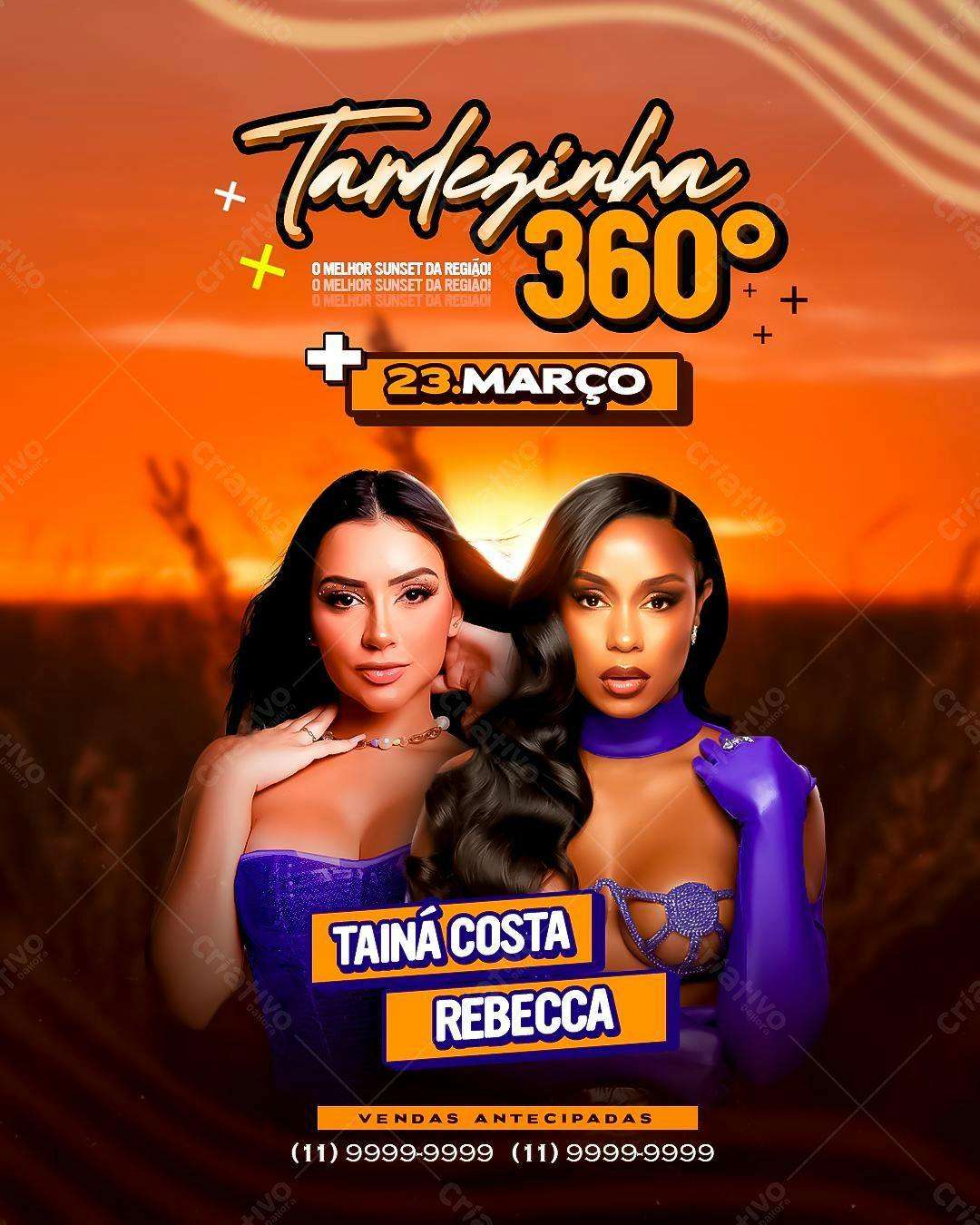 Flyer para Festa Tardezinha 360° com Tainá Costa e Rebecca PSD Editável