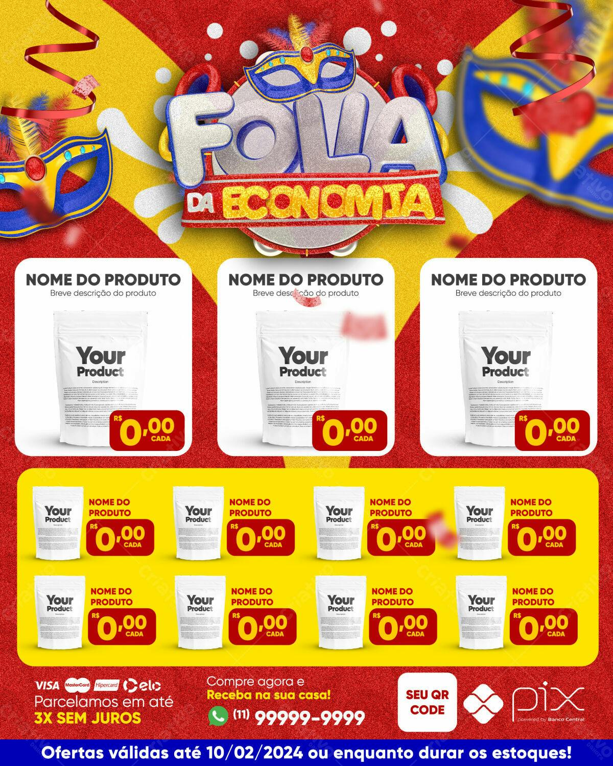 Flyer Carnaval Folia da Economia PSD Editável