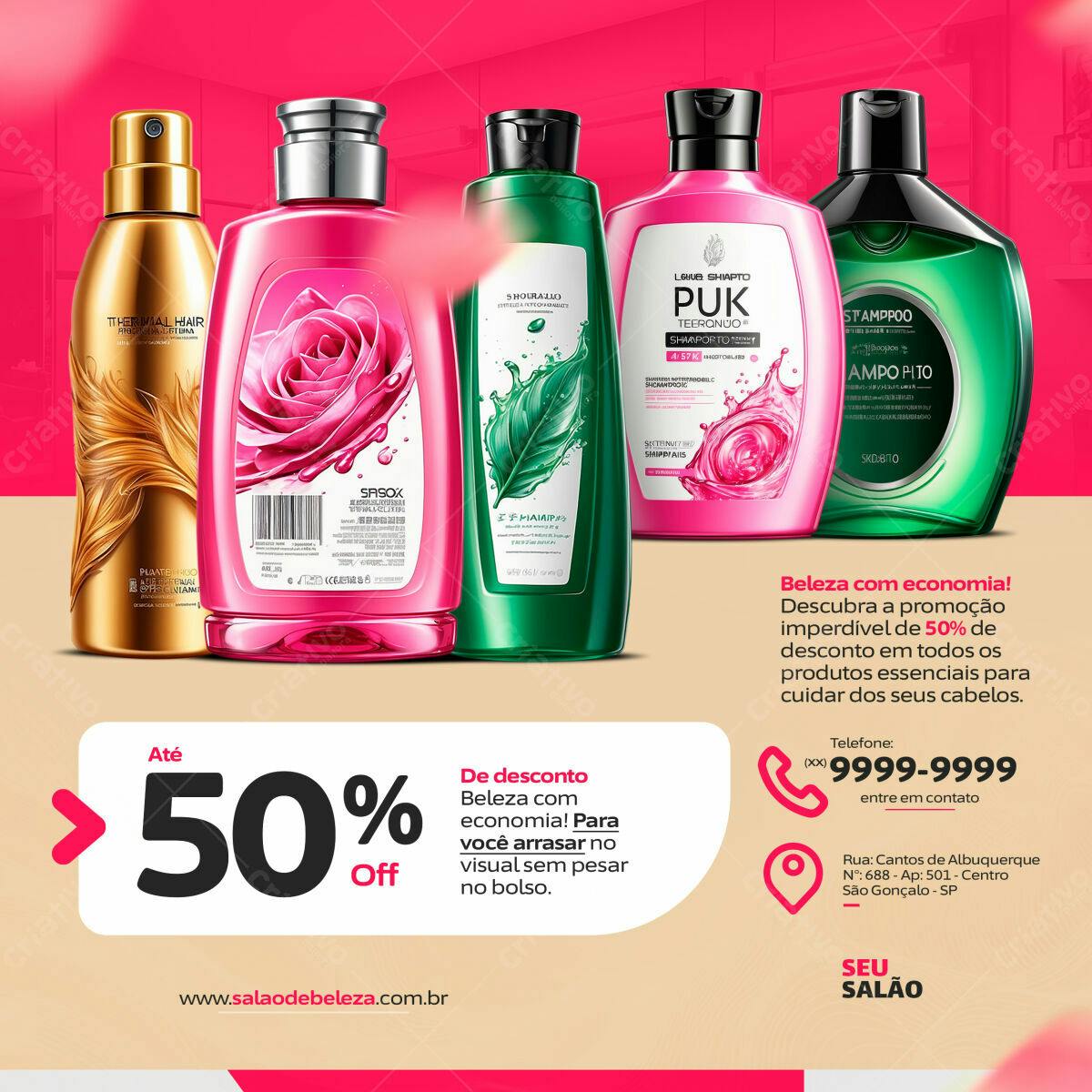 Flyer Promoção Beleza com 50% de Desconto PSD Editável
