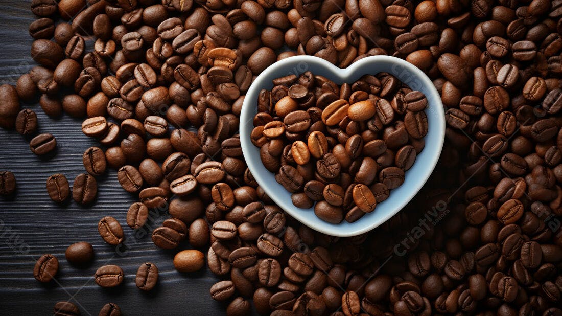 Grãos de café em pote coração