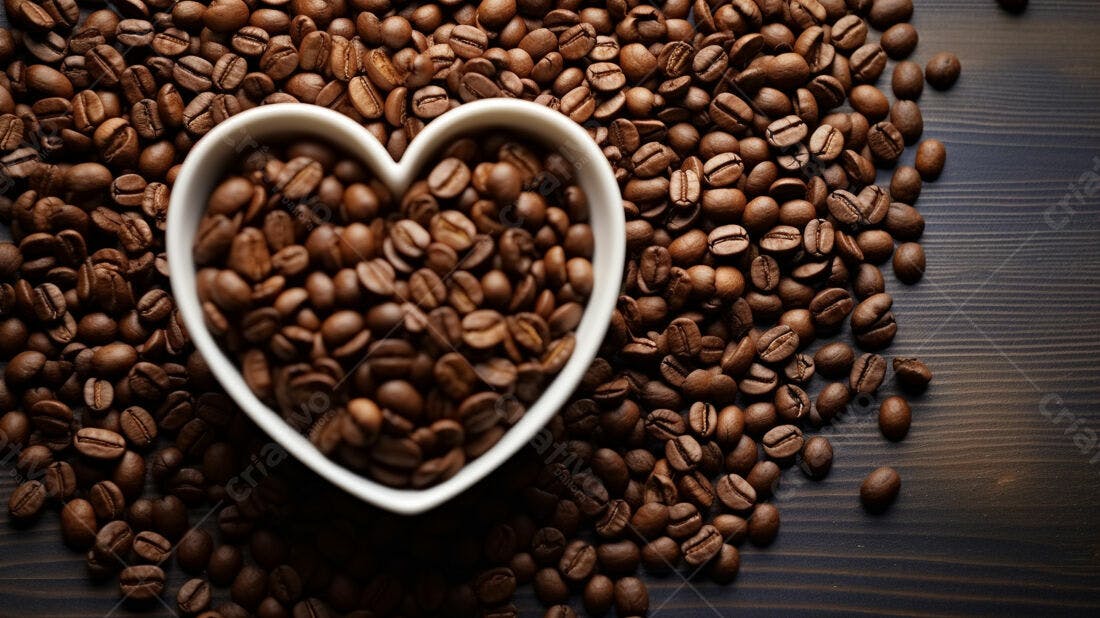Grãos de café em coração branco