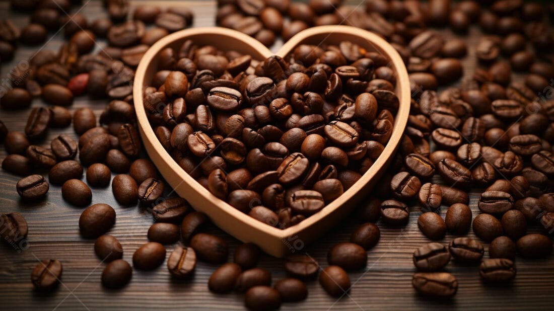 Grãos de café em forma de coração