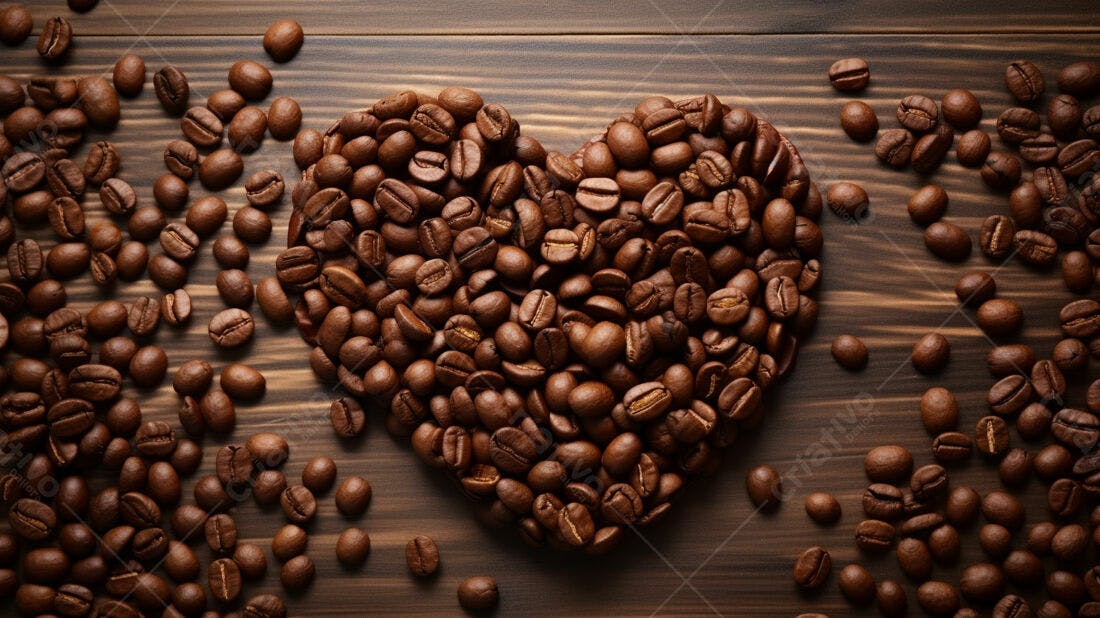Grãos de café em formato de coração