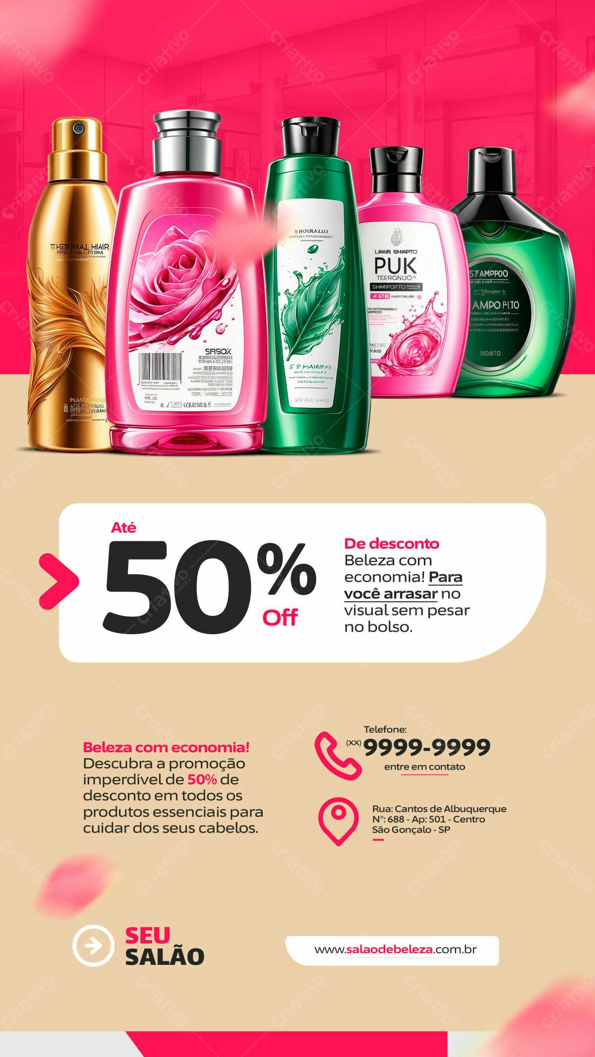 Flyer Promoção 50% Salão Beleza PSD Editável