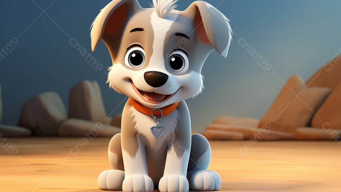 Cachorro animado cinza e branco sorrindo