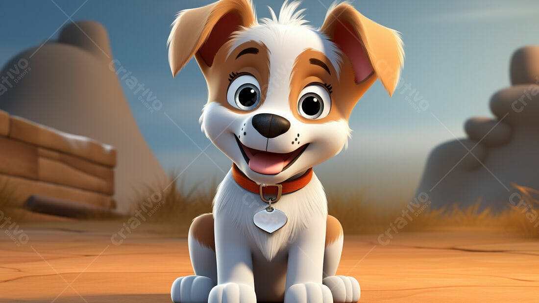 Cachorro animado feliz em cenário desértico