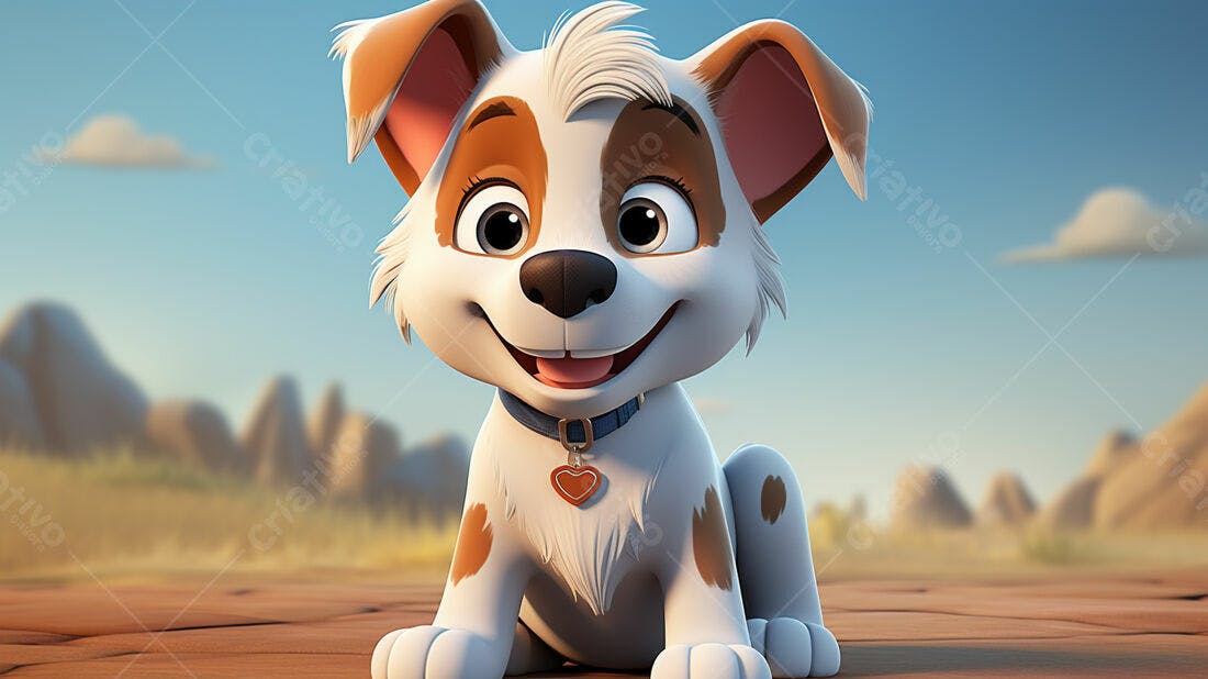 Cachorro animado feliz em cenário desértico