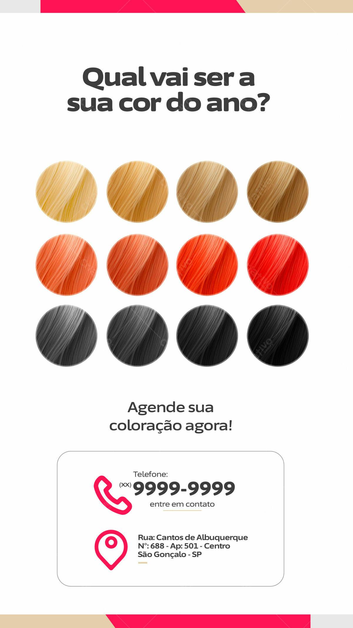 Flyer para Salão de Beleza com Cores de Cabelo PSD Editável