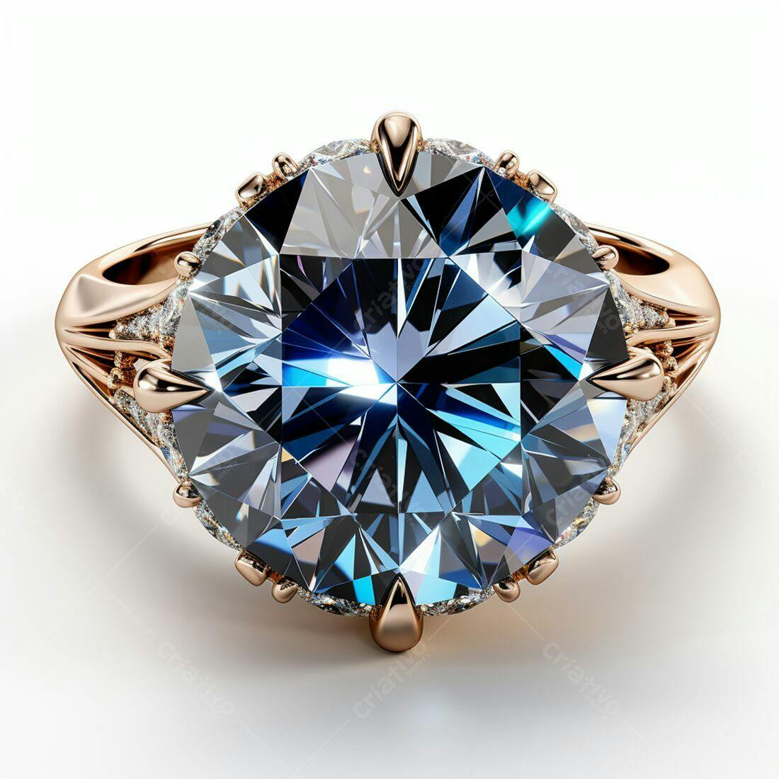 Anel de Diamante Azul com Aro de Ouro Rosa