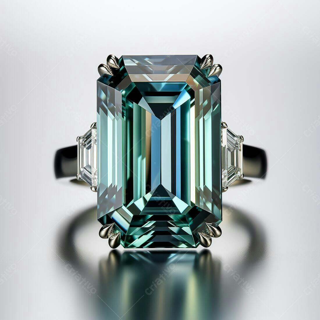 Anel com Esmeralda e Diamantes Azul-Verde