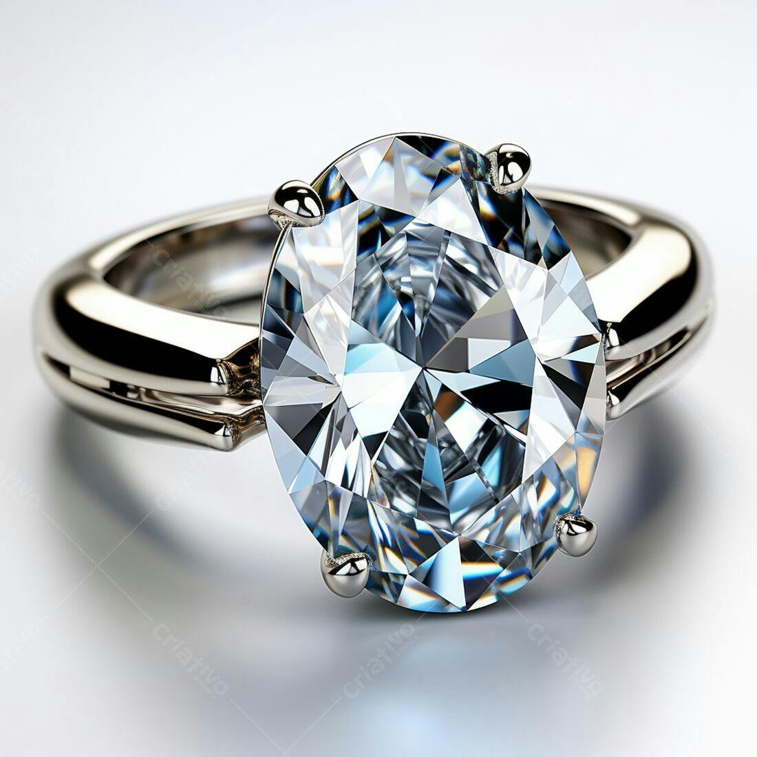 Anel de Diamante Oval Prata Branca