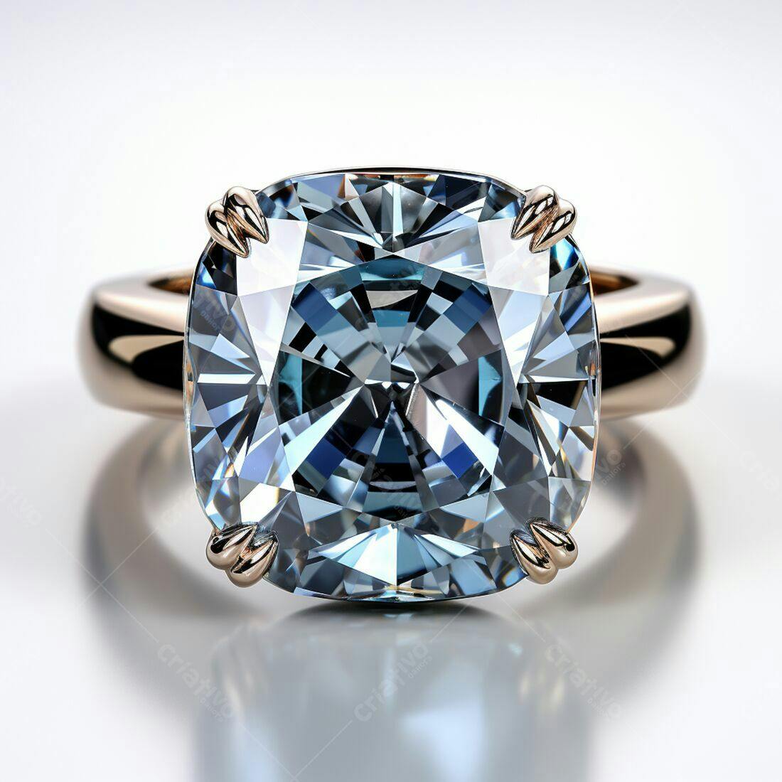Anel com Diamante Azul-Ciano